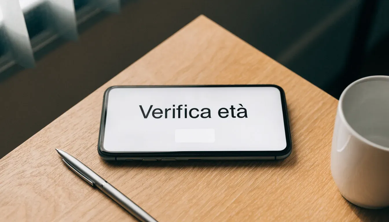 Un foglio di concessione in carta con un timbro rosso, appoggiato su una scrivania di legno accanto a una penna