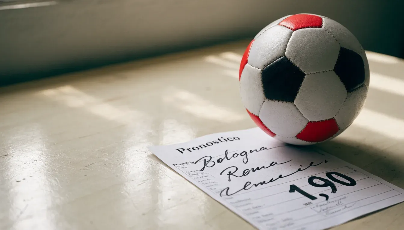 Un pallone da calcio appoggiato su una schedina bianca su un tavolo di legno, alla luce del giorno