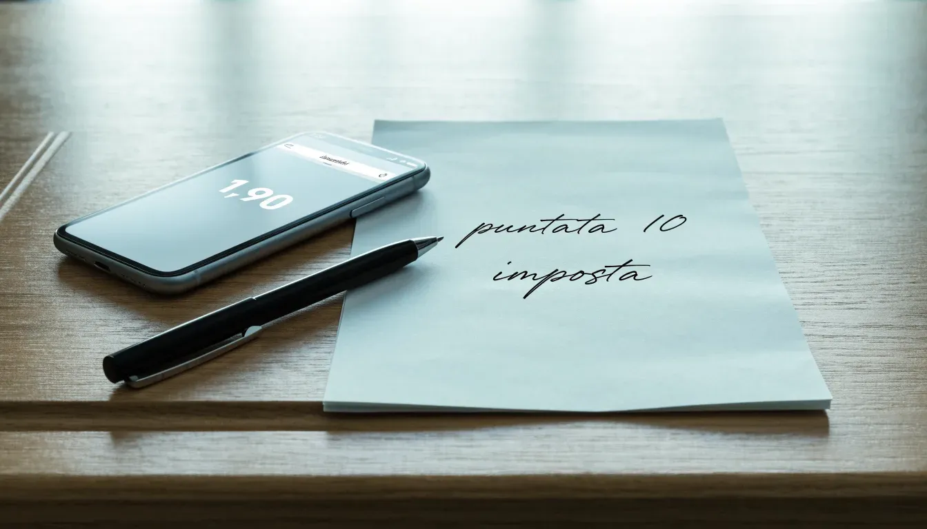 Un foglio di concessione in carta con un timbro rosso, appoggiato su una scrivania di legno accanto a una penna