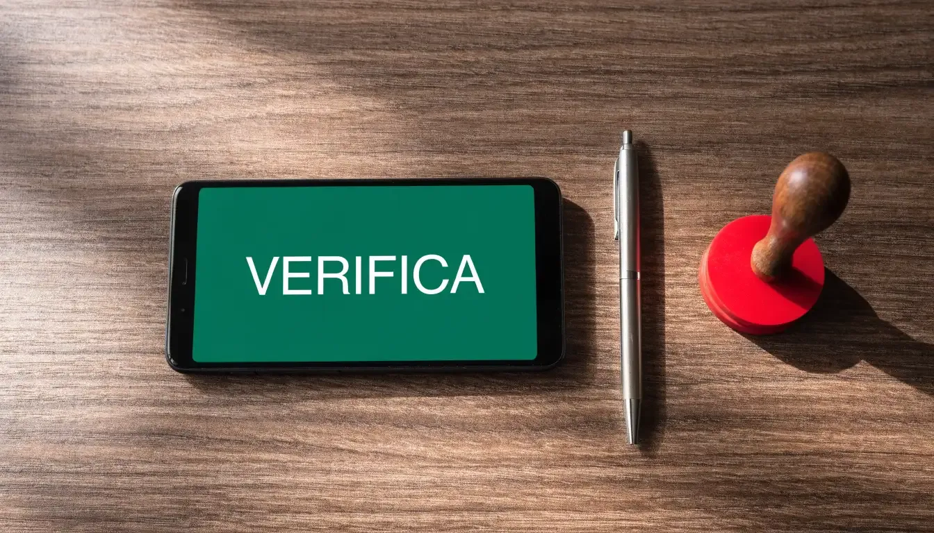 Un foglio di concessione in carta con un timbro rosso, appoggiato su una scrivania di legno accanto a una penna