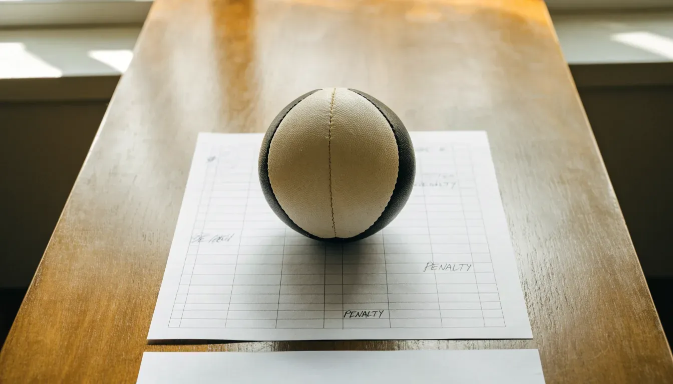 Un pallone da calcio appoggiato su una schedina bianca su un tavolo di legno, alla luce del giorno