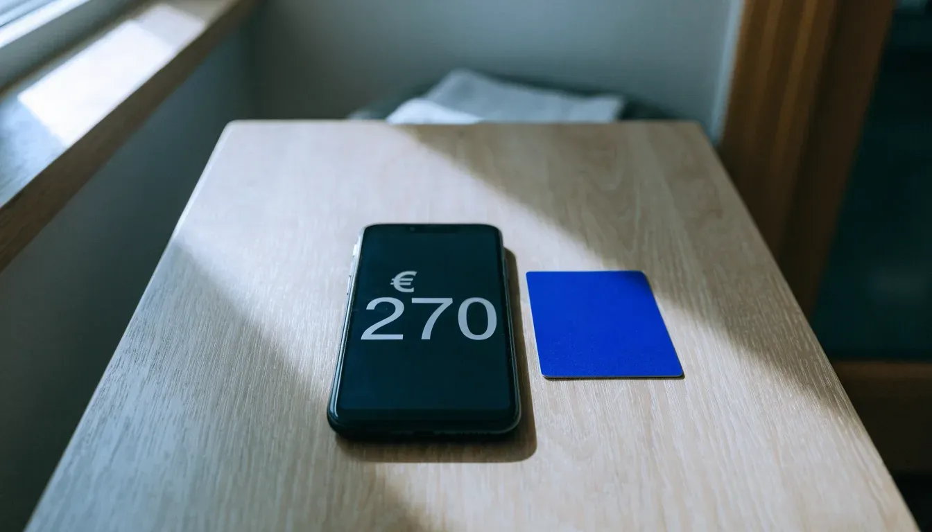 Un documento di identità appoggiato accanto a uno smartphone con un timer sullo schermo, su un tavolo da cucina