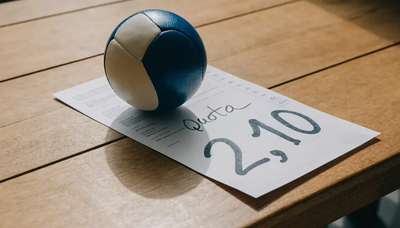 Un pallone da calcio appoggiato su una schedina bianca su un tavolo di legno, alla luce del giorno
