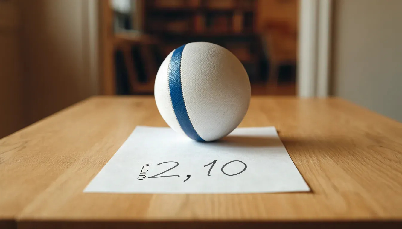 Un pallone da calcio appoggiato su una schedina bianca su un tavolo di legno, alla luce del giorno