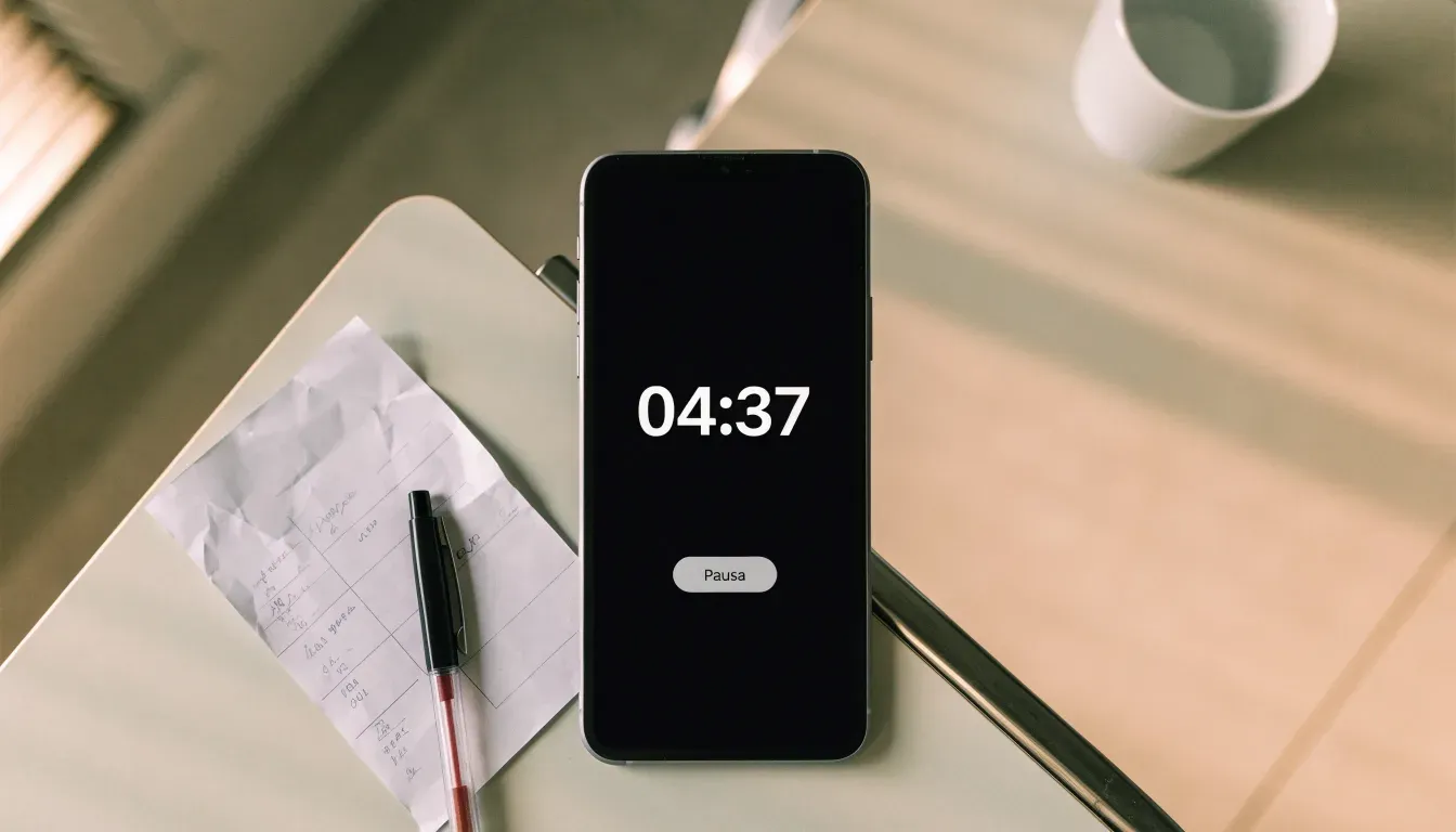 Un documento di identità appoggiato accanto a uno smartphone con un timer sullo schermo, su un tavolo da cucina