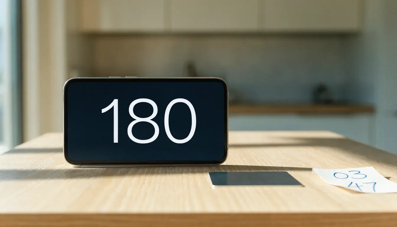 Un documento di identità appoggiato accanto a uno smartphone con un timer sullo schermo, su un tavolo da cucina