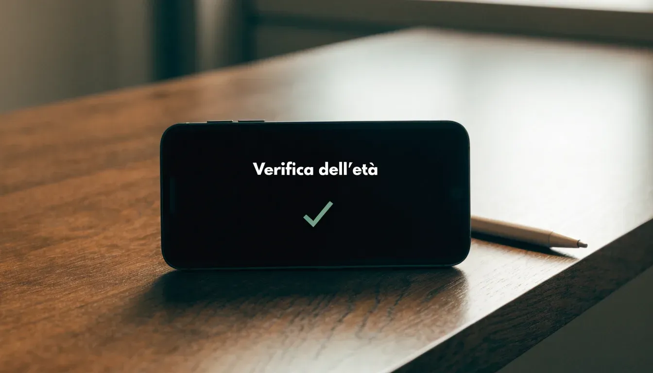 Un foglio di concessione in carta con un timbro rosso, appoggiato su una scrivania di legno accanto a una penna